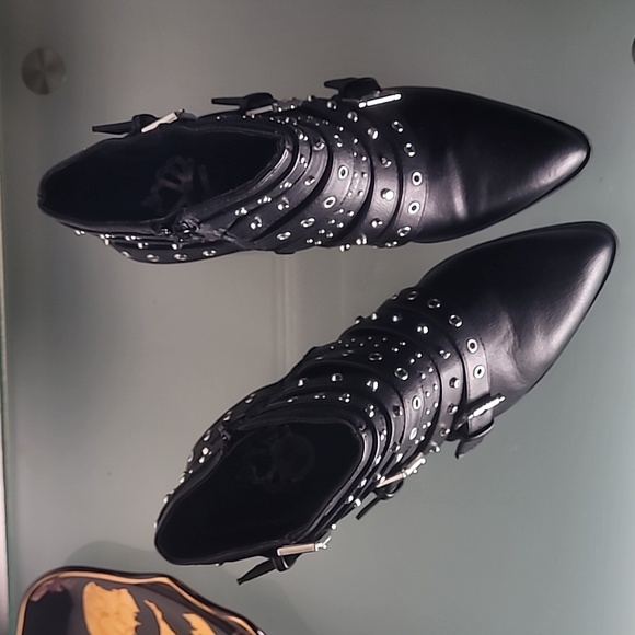 Studded Black Ankle Boots - Picture 4 of 10